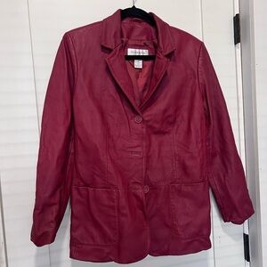 Vintage Preston & York Women's Lambskin Deep Red Leather Blazer
